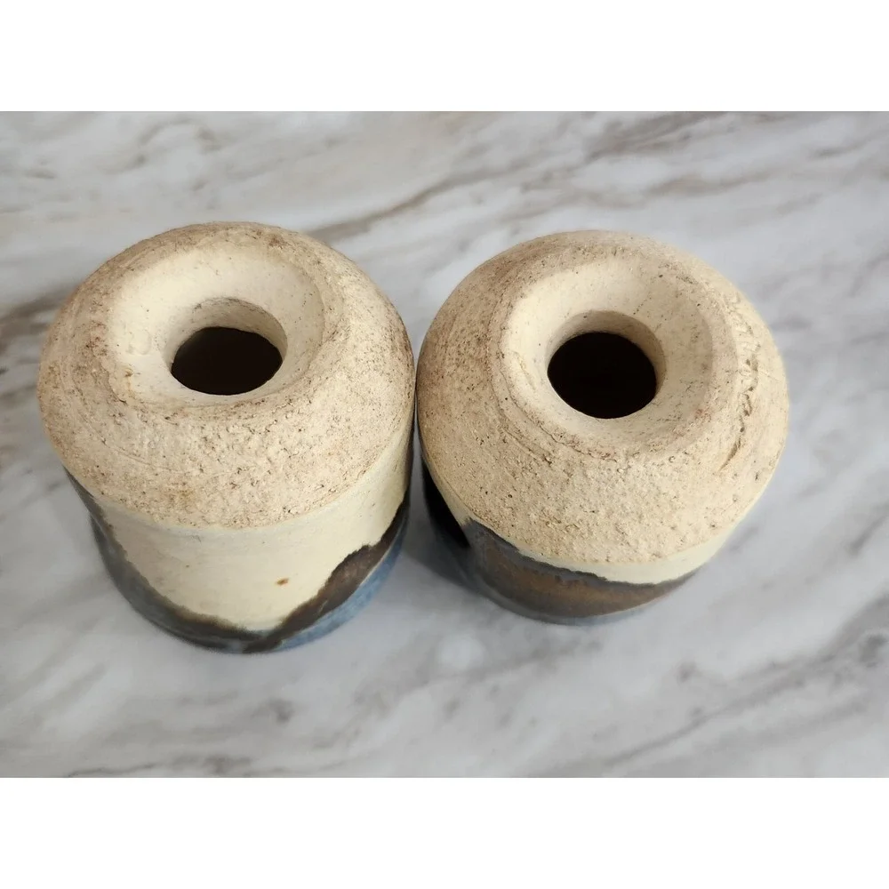 Vintage MCM Walter‎ Hartman Stoneware Pottery Salt And Pepper Shakers Drip Glaze